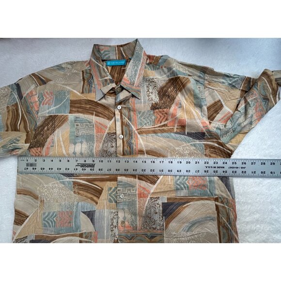 Tori Richard Mens Short Sleeve Button-Up Hawaiian Shirt Large Beige Abstract - Picture 6 of 8